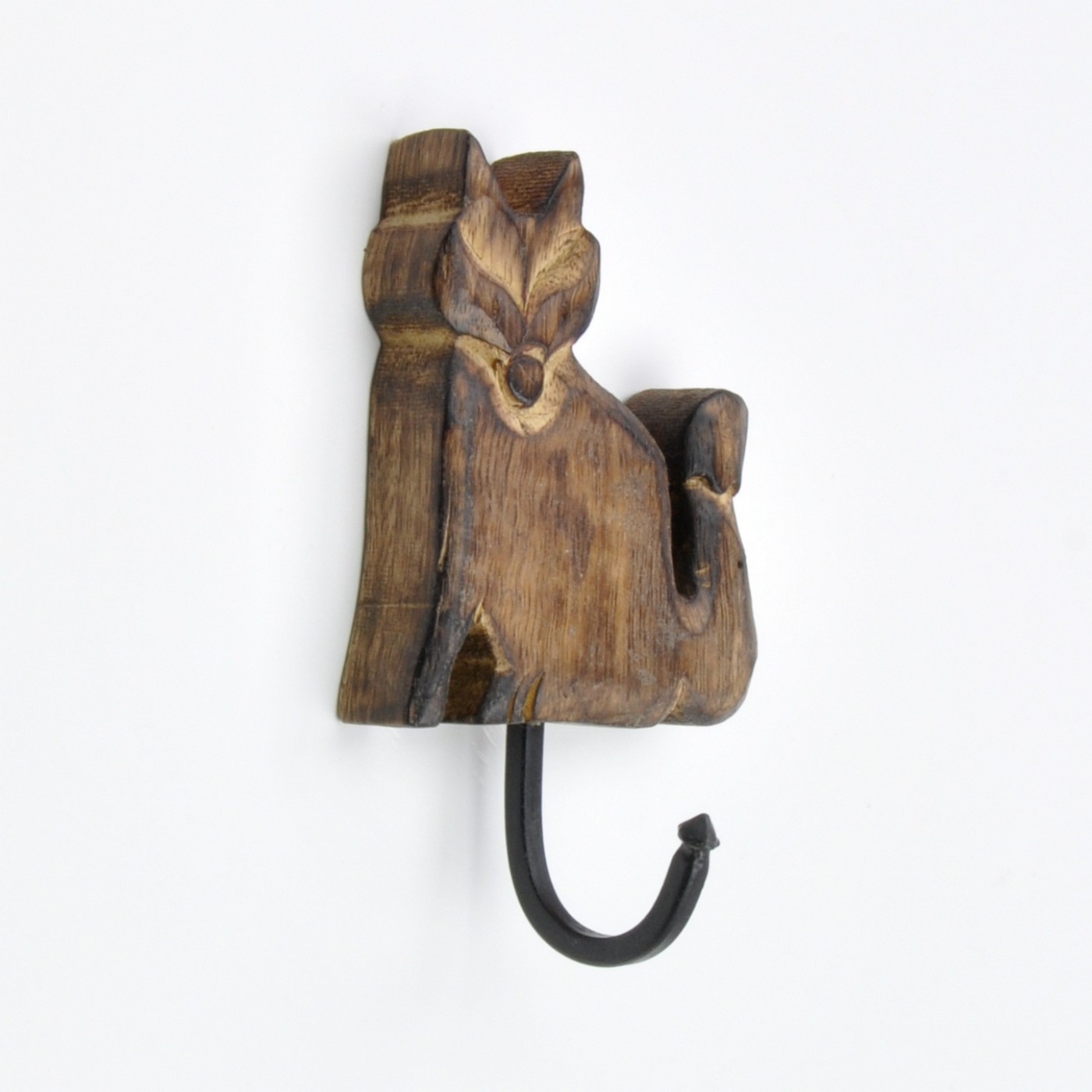 Forest Fox Coat Hook, Carved Wooden Fox Wall Hook