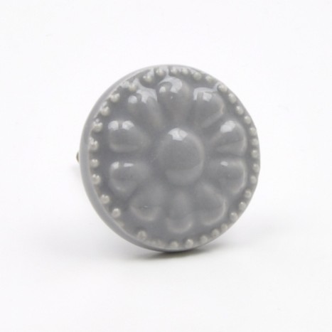 Flat Round Grey Ceramic Knob