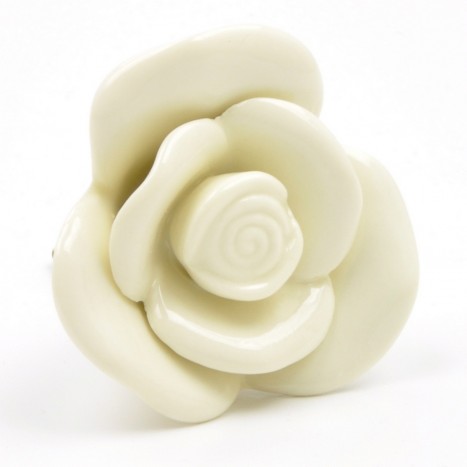 Cream Ceramic Rose Cupboard Knob