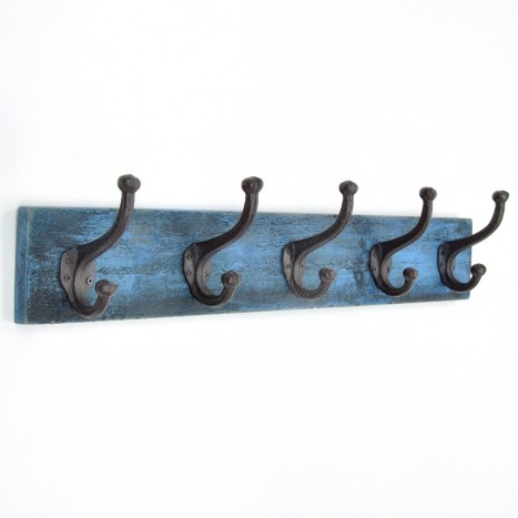 Rustic Blue Wooden Wall Rack