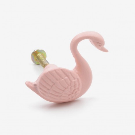 Swimming Swan Cupboard Knob - Pink