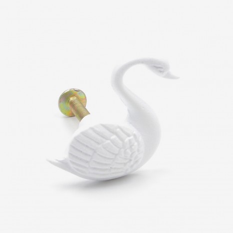 Swimming Swan Cupboard Knob - White