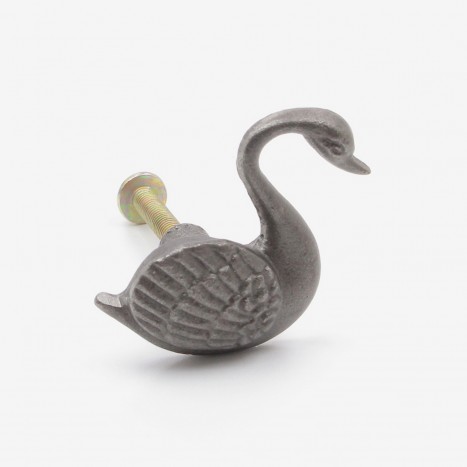 Swimming Swan Cupboard Knob - Plain Metal Grey