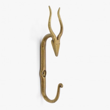 Ironwork Antelope Antlers Coat Hook - Antique Brass